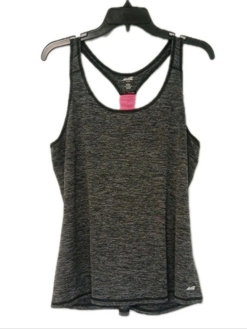 Avia Ladies L Racer Back Athletic Tank Top Heathered Black & Neon Pink Quick Dry